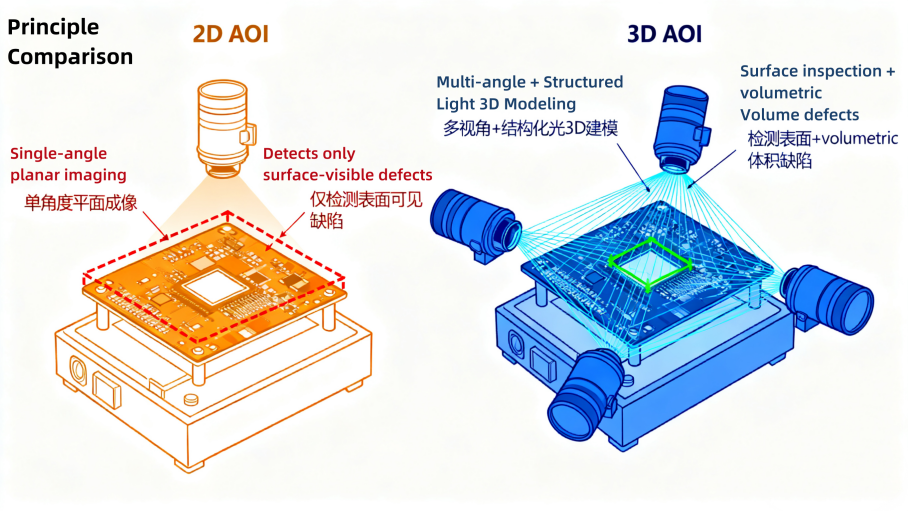 Comparaci&oacute;n de principios de 2D versus 3D AOI