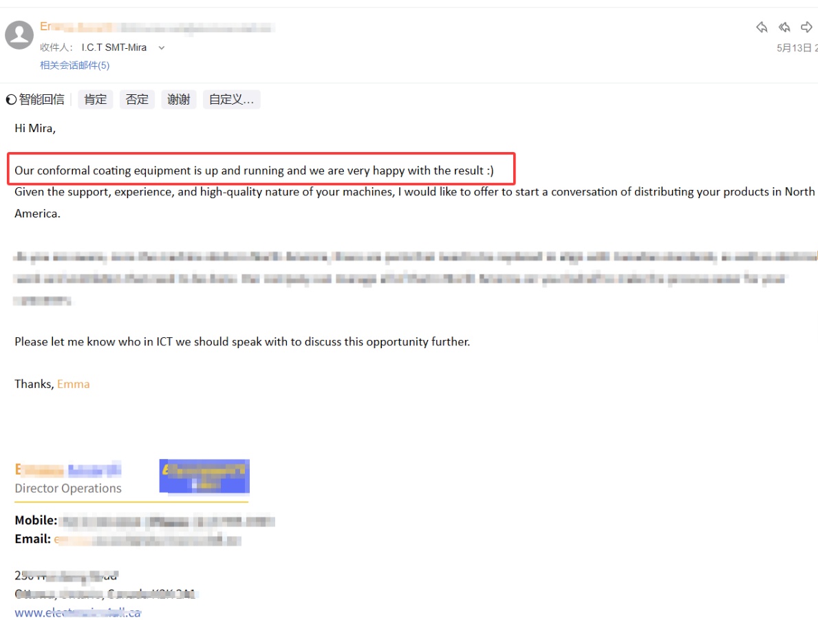 I.C.T La m&aacute;quina de recubrimiento conformado recibe excelentes comentarios de los clientes en Norteam&eacute;rica.jpg